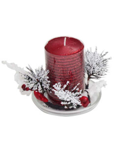 RED CANDLE WITH SAUCER