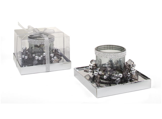 BOUGEOIR VERRE GRIS d=65 - h=75 mm