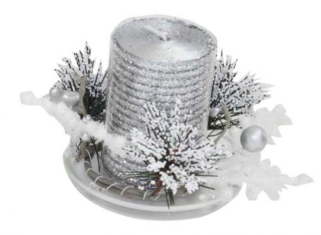 BOUGIE VERRE ARGENT AVEC SOUCOUPE