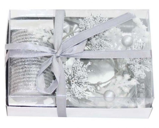 BOUGIE VERRE ARGENT AVEC SOUCOUPE