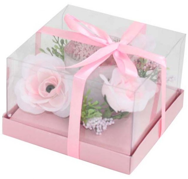 BOUGIE VERRE ROSE AVEC FLEURS