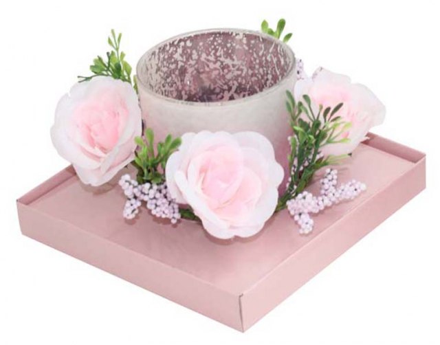 BOUGIE VERRE ROSE AVEC FLEURS