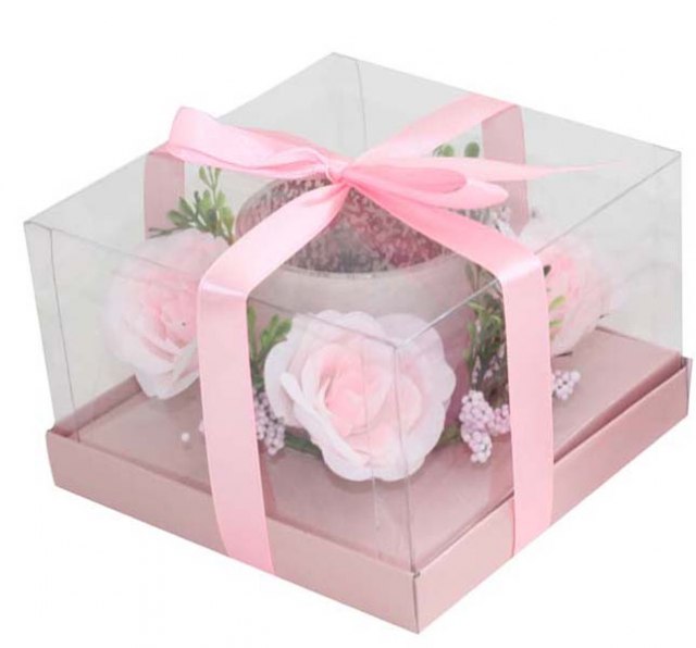 BOUGIE VERRE ROSE AVEC FLEURS