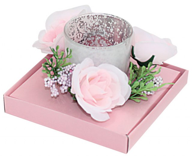 BOUGIE VERRE ROSE AVEC FLEURS
