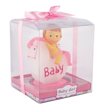 BOUGIE BÉBÉ AVEC CHEVAL ROSE H80 MM