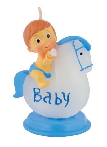 BOUGIE BÉBÉ AVEC CHEVAL AZUR H80 MM