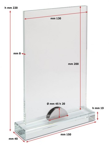 VETRO RETTANGOLARE 200x130x8 CON BASE