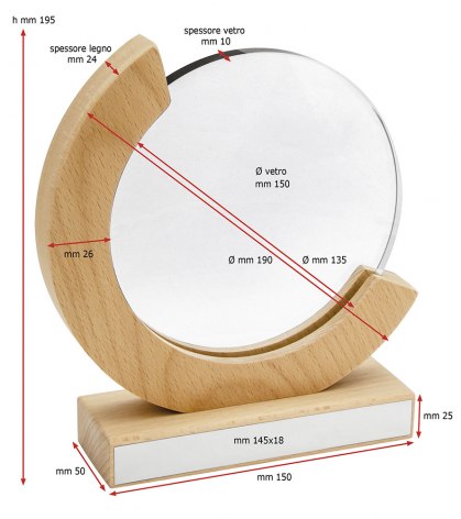 TROFEO VETRO DIAM.150 MM SUPPORTO LEGNO