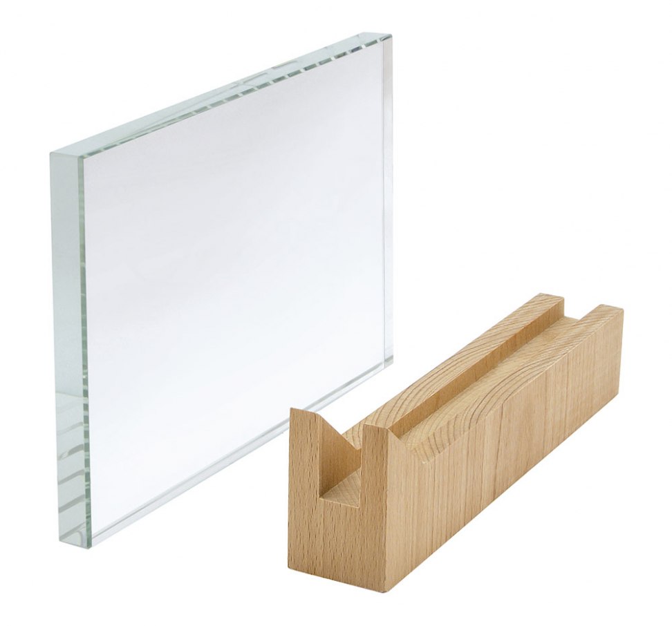 VERRE 150X220X15 MM AVEC SUPPORT EN BOIS