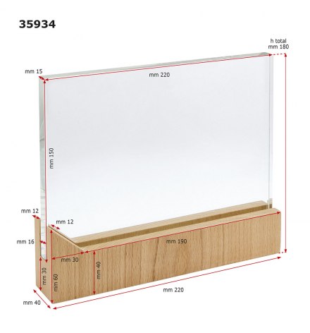 VERRE 150X220X15 MM AVEC SUPPORT EN BOIS