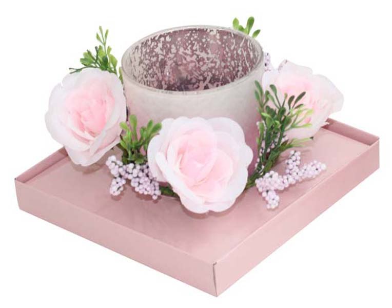Candela Bicchiere Fiori Rosa - 135X135