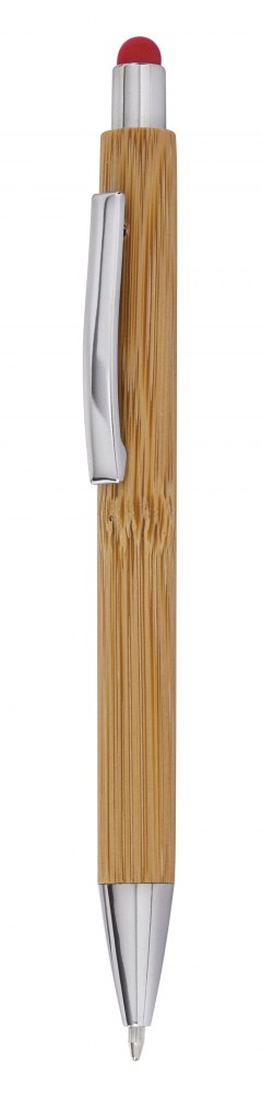 Penna In Legno Con Touch In Rosso