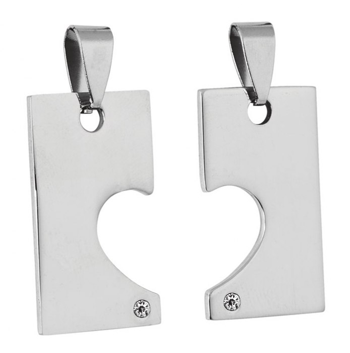 Pendente Acciaio Cuore Spezzato Strass