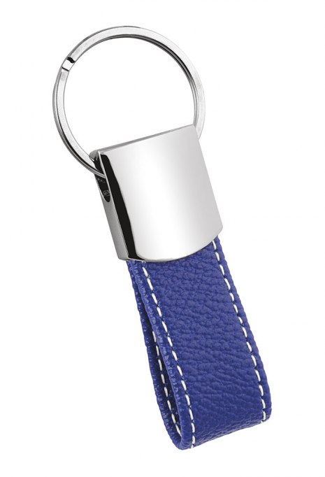 Portachiavi Pu Blu Cucitura Bianca